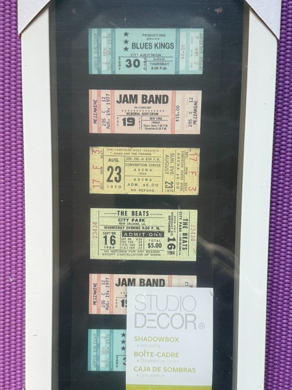 Shadowbox 6” X 14” White Back Loading Ticket Holder plus Display Case